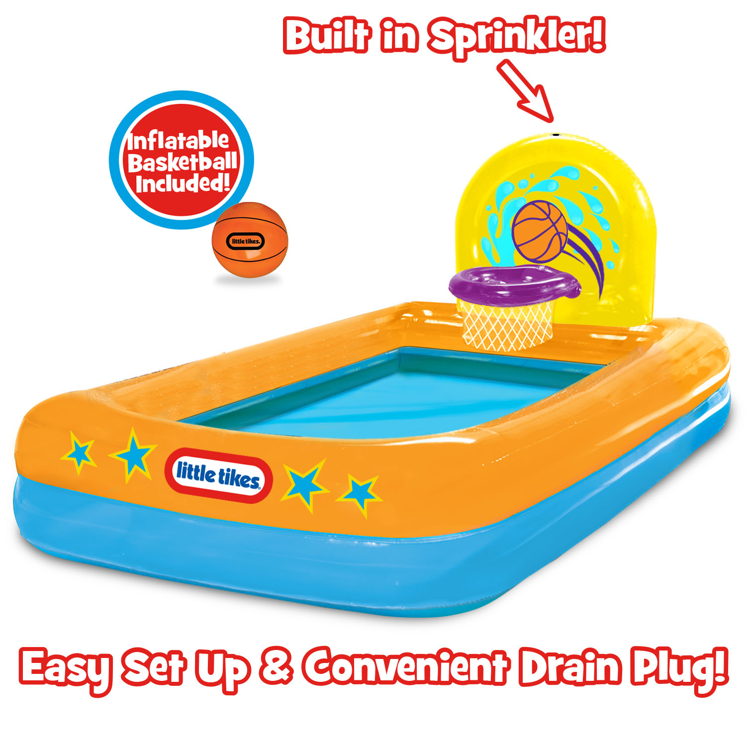 Little Tikes Splash Dunk Sprinkler Pool, Inflatable Pool with Basketball Hoop and Ball for Kids Ages 3-6 - image 3 of 5