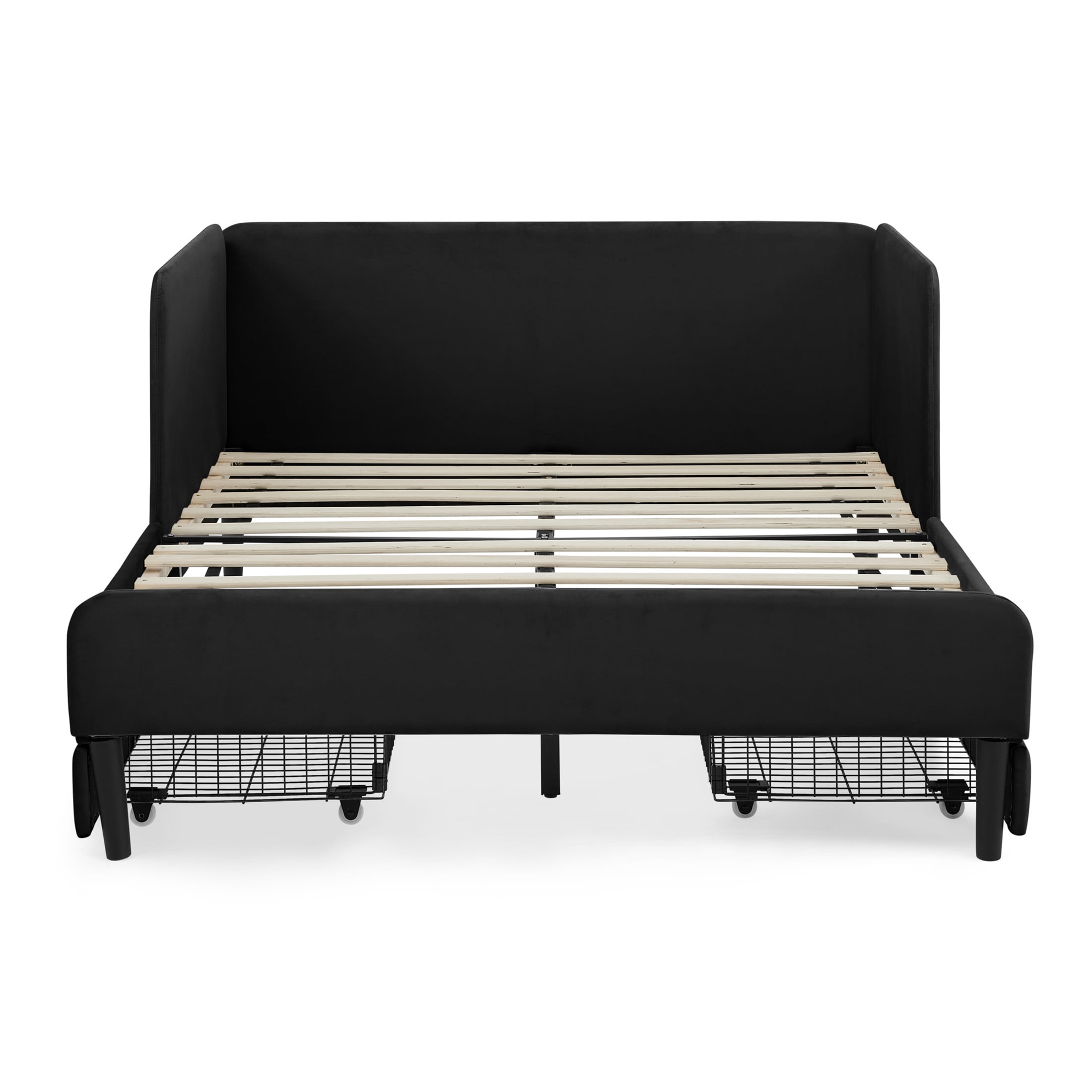 Noble House Haylie Full Size Velvet Upholstered Daybed with Storage Drawers, Adjustable Daybed Sleeper Sofa, Black