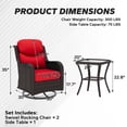 thumbnail image 3 of Brown Wicker Swivel Rocking Chair 3-Piece Set with Smiley Back & Side Table – Outdoor Patio Furniture, Red, 3 of 8
