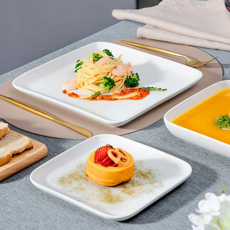 MALACASA Dinnerware Sets for 4, 16-Piece Square Plates and Bowls