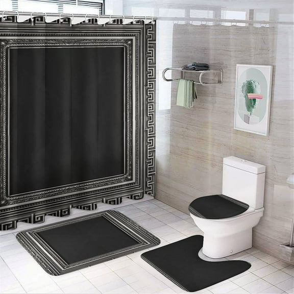 Black Gold Marble Shower Curtain Waterproof Bathroom Curtain Set with Hooks Home Decor Bathroom Curtains 4pcs