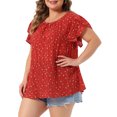 thumbnail image 4 of Agnes Orinda Women's Plus Size Floral Tops Pleated Front Crew Neck Tulip Sleeve Summer Dressy Blouse 4X Red, 4 of 6