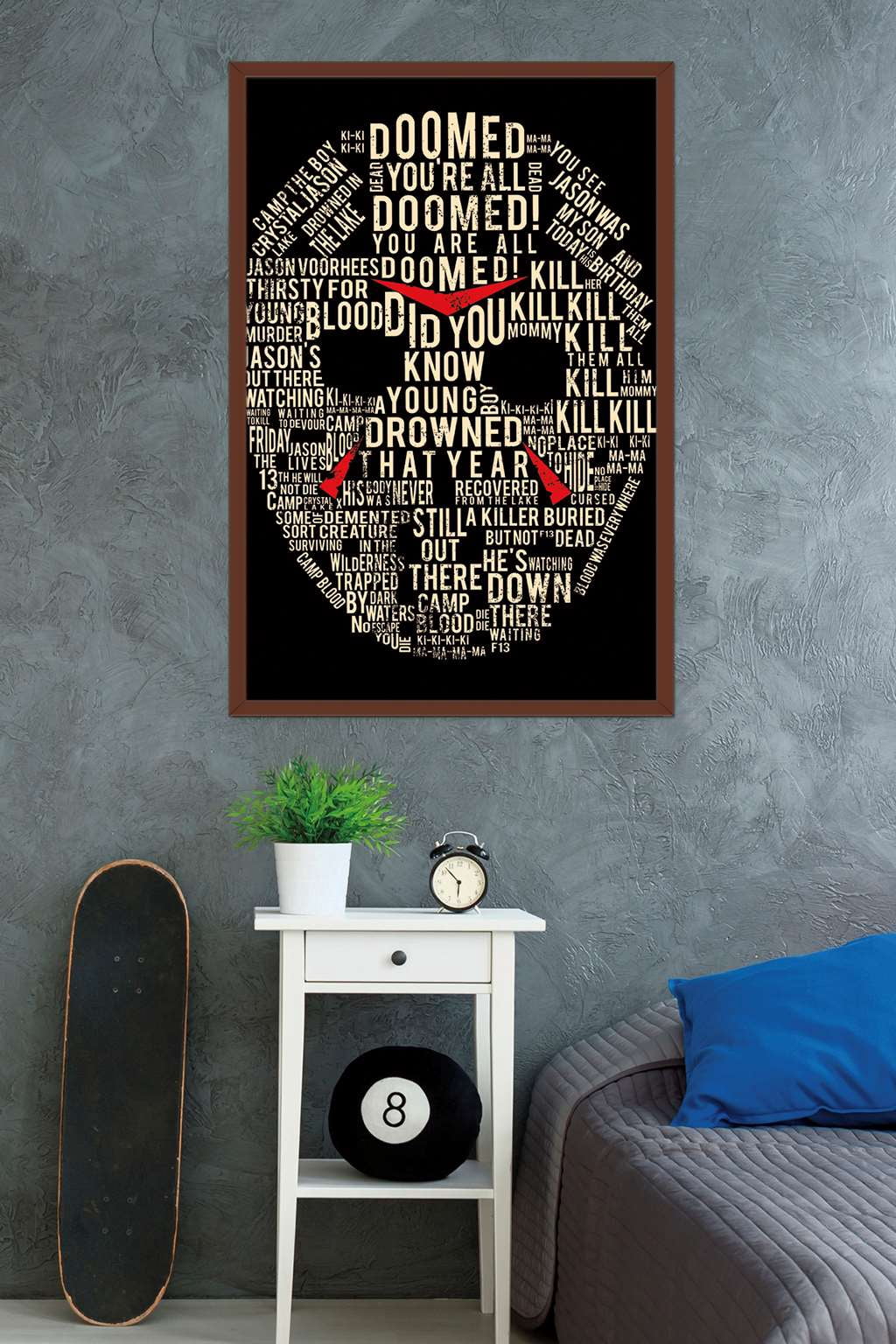 Friday The 13th - Text Mask Wall Poster, 22.375" x 34", Framed