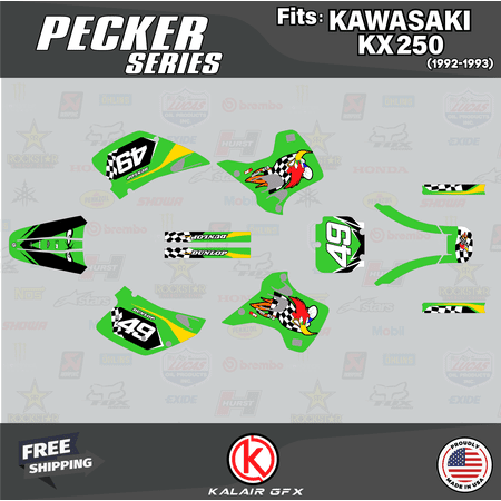 Kalair GFX Graphics Kit for Kawasaki KX250 (1992-1993) Pecker Series Kalair GFX Graphics Kit for Kawasaki KX250 (1992-1993) Pecker Series