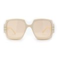 thumbnail image 1 of Oversized Mob Retro Thick Beveled Plastic Frame Nerdy Rectangle Sunglasses Ivory Light Brown, 1 of 4