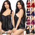 thumbnail image 2 of Lingerie de Nuit en Satin Soie Dentelle Babydoll Ensemble de Pyjamas Shorts, 2 of 5