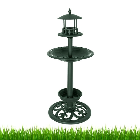 SAC SMARTEN ARTS Birdbath Bird Feeder with Planter Plastic Garden Lawn,dark green