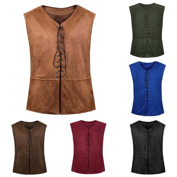 Men's Lace Up Front Tie Party Club Tank Top Sleeveless Fitted Summer Crop Tops Going Out Undershirts Waistcoat Size 2XL Red