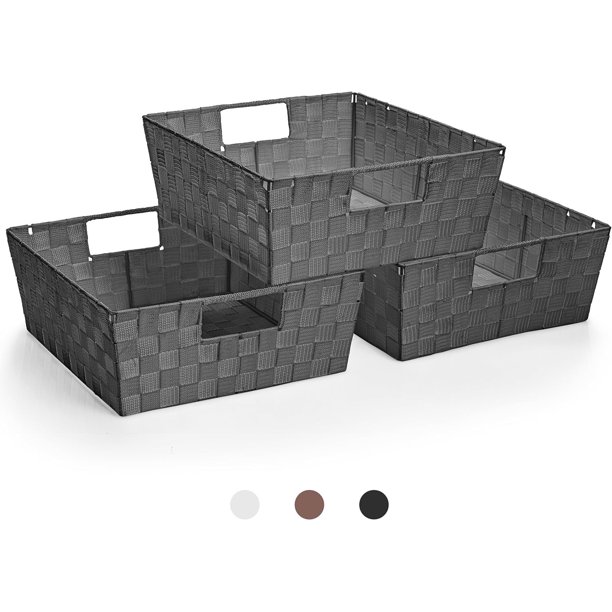 Sorbus Juego de Cestas Tejidas Cestas de Almacenamiento para Artículos Del Hogar, Apilables con Correas Tejidas y Asas de Transporte Integradas (Gris)