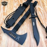2PC Outdoor Camping Fixed Blade Survival Hunting Knife w/ Axe Hatchet