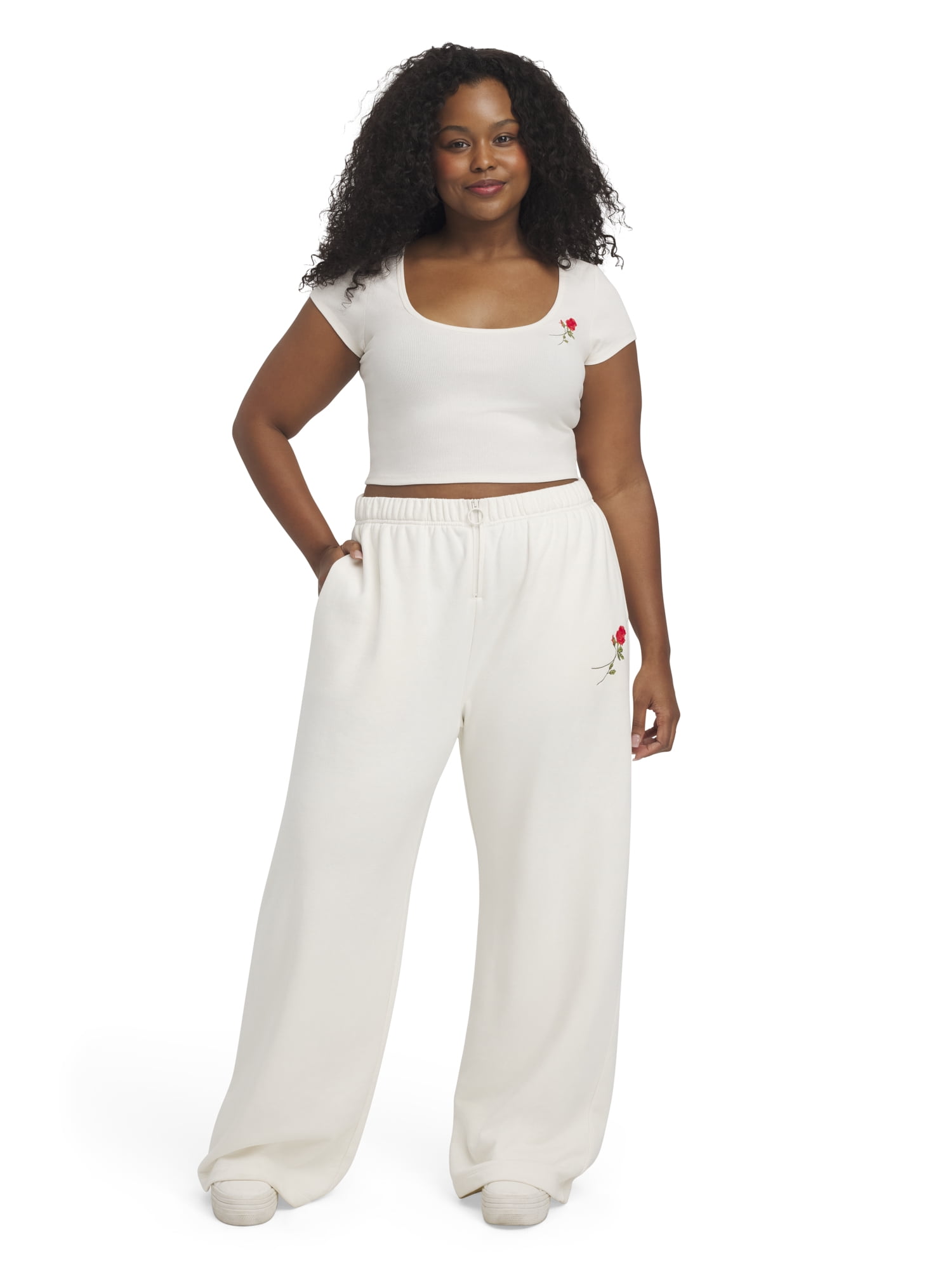 Mills by Millie Bobby Brown Women's Embroidery Ribbed Short Sleeve Crop T-Shirt, Sizes XXS-XXL