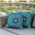 thumbnail image 5 of Pack of 2 Outdoor Pillow Covers 18x18 Inch Waterproof Teal Blue Boho Throw Pillow Covers,Decorative Couch Pillow Shams Protectors Retro White Rustic Flower Ethnic Pattern Patio Cushion Pillowcases, 5 of 8