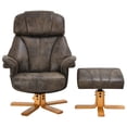 thumbnail image 4 of Dextrus Recliner Chair w/ Ottoman,Swivel PU Leather Lounge Accent Armchair with Wood Base for Living Room Bedroom Home Office, Gray, 4 of 9