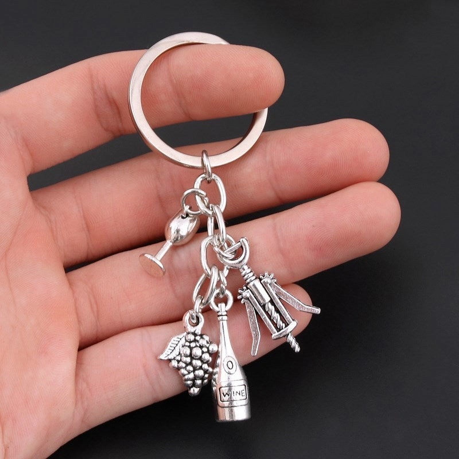 Creative Alloy Keychain with Rope DIY Wine Bar Party Key Chain 30mm Inner Diameter Key Ring for Decoration and