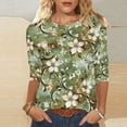 thumbnail image 3 of Craaazy Women's Cozy 3/4 Sleeve Floral Prints Round Neck Loose Summer T-shirts Gifts, 3 of 5