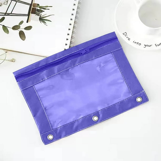 Estuche para lápices con 3 anillas, estuche con cremallera y ventana de PVC transparente, carpeta desmontable de gran capacidad de 9.8 x 7.1 para bolígrafos y marcadores, material de lona