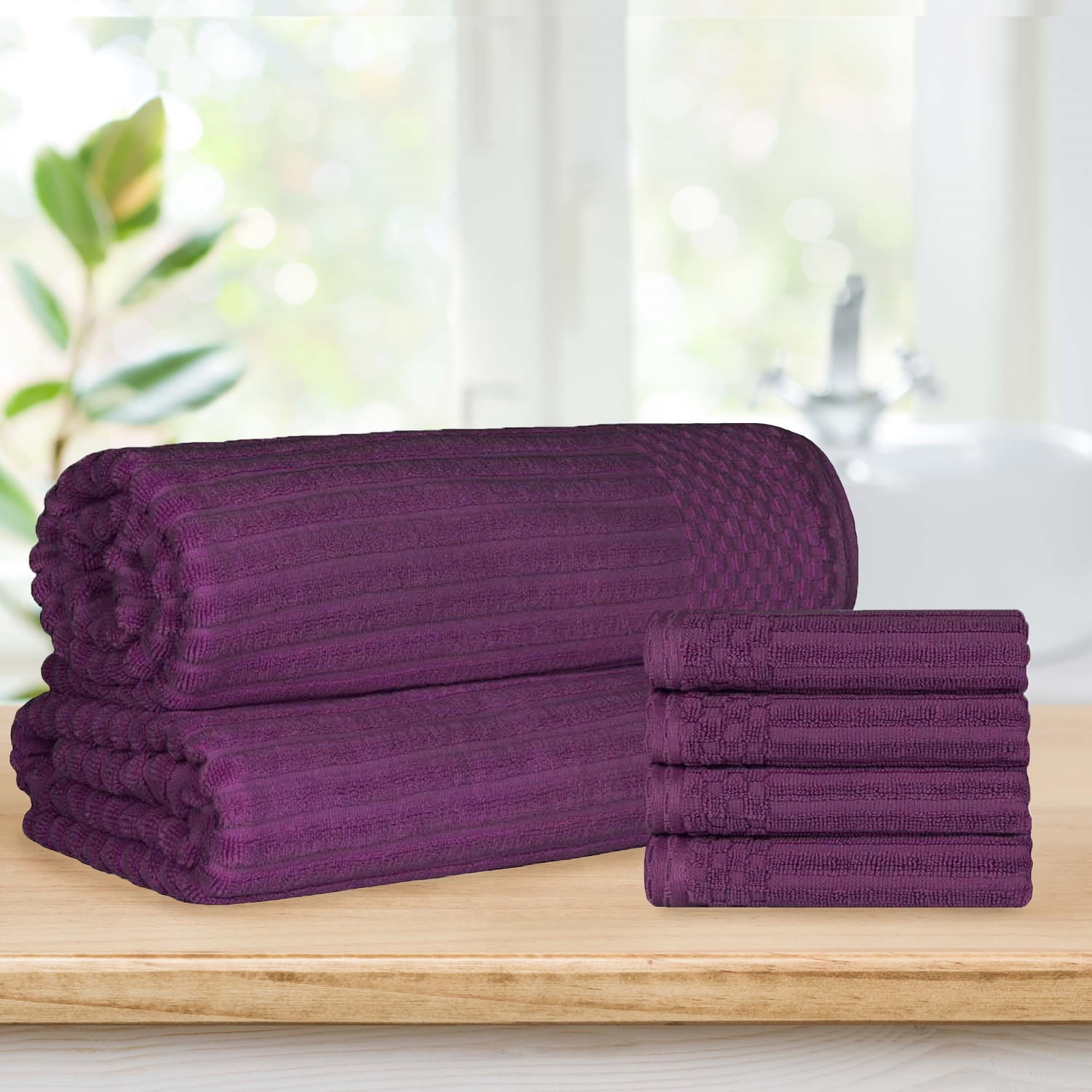 Superior Ribbed Cotton 6-Piece Plum Bath Sheet/ Hand Towel Set