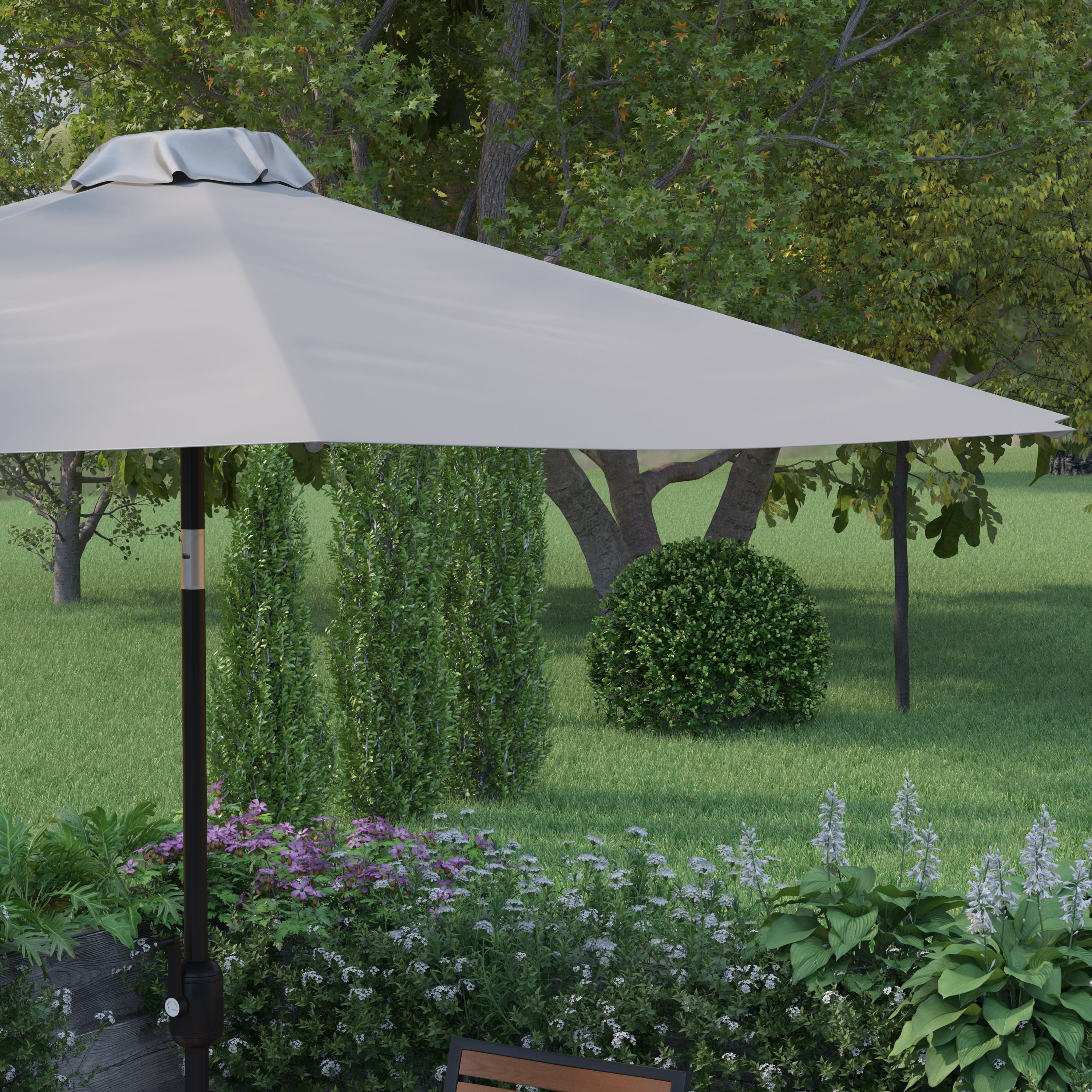 Merrick Lane Grey 9' Round UV Resistant Outdoor Patio Umbrella With Height Lever And 33° Push Button Tilt