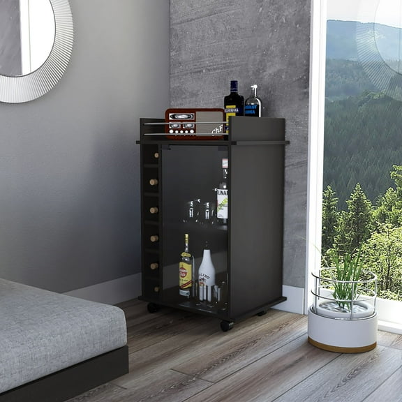 Boahaus Carlisle Modern Bar Black Painted with Glass Door