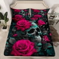 thumbnail image 2 of Homewish Western Gothic Skull Queen Sheet Sets, Couple Valentines Day Flat Sheet, Pink Flower Floral Queen Fitted Sheet, Super Cozy Room Decor, 4-Piece, 2 of 7