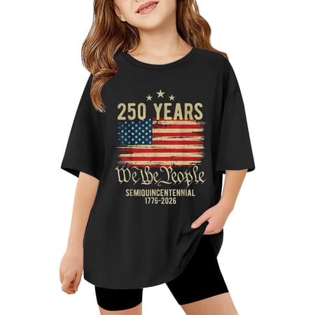 BOOMNY 250 Years American Baby Girls Tshirts Short Sleeve Independence Day T Shirts for Girls Patriotic 250Th Anniversary Usa Graphic Breathable Loose Fit Cozy Childrens Dailywear
