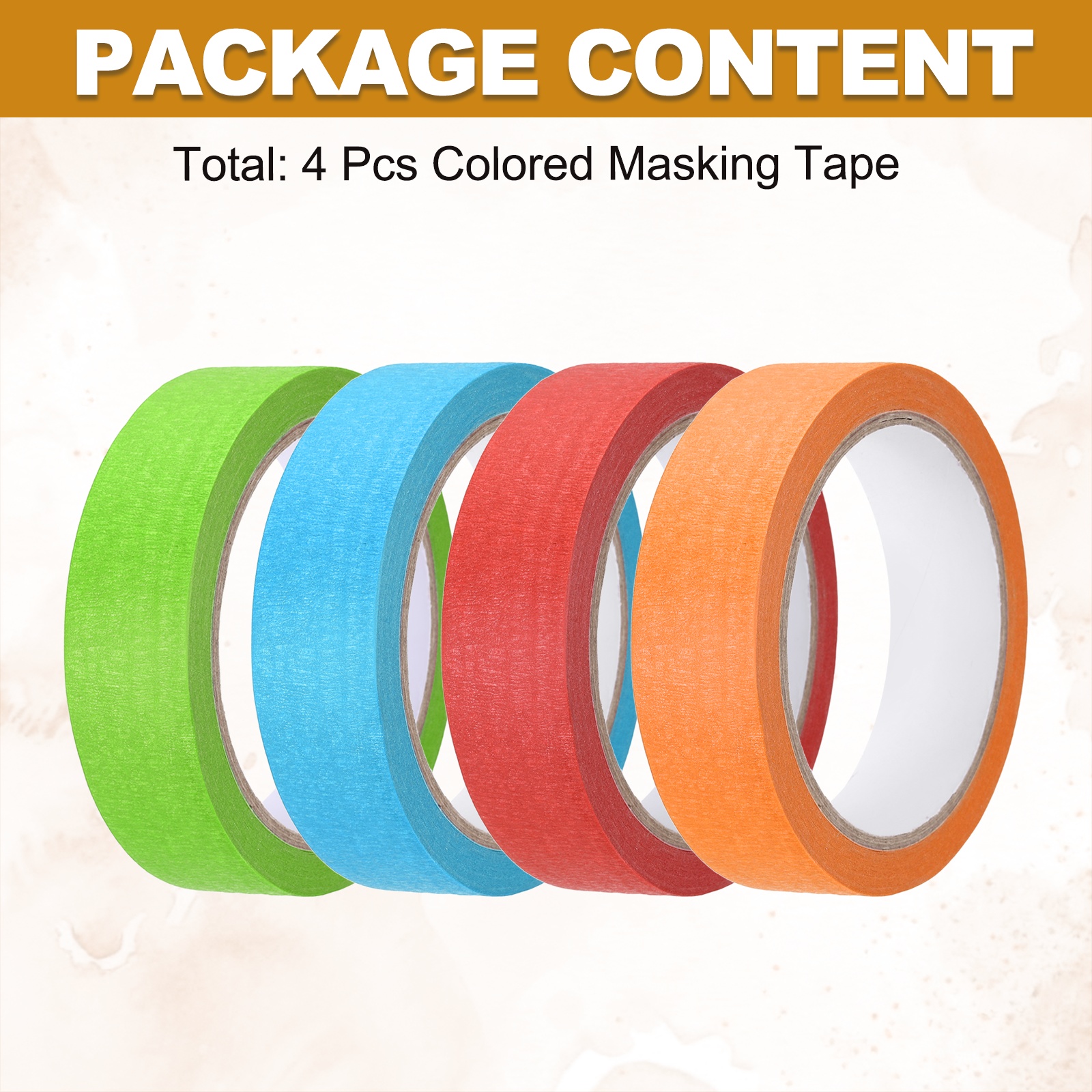 4pcs 1" x 22 Yard Colored Masking Tape, Red Orange Blue Green
