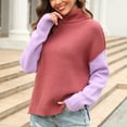 thumbnail image 6 of Lovskoo 2024 Sweaters for Women Turtleneck Patchwork Trendy Knitwear Color Matching Long Sleeved High Neck Pullover Sweater Red, 6 of 8