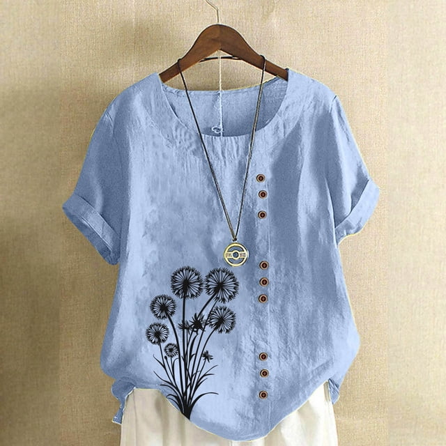 Blouse Décontractée à Manches Courtes Imprimée pour Femmes - Haut en Polyester Doux pour Usage Quotidien, Travail, Fête et Vacances - T-Shirt Léger et Confortable à Col Rond