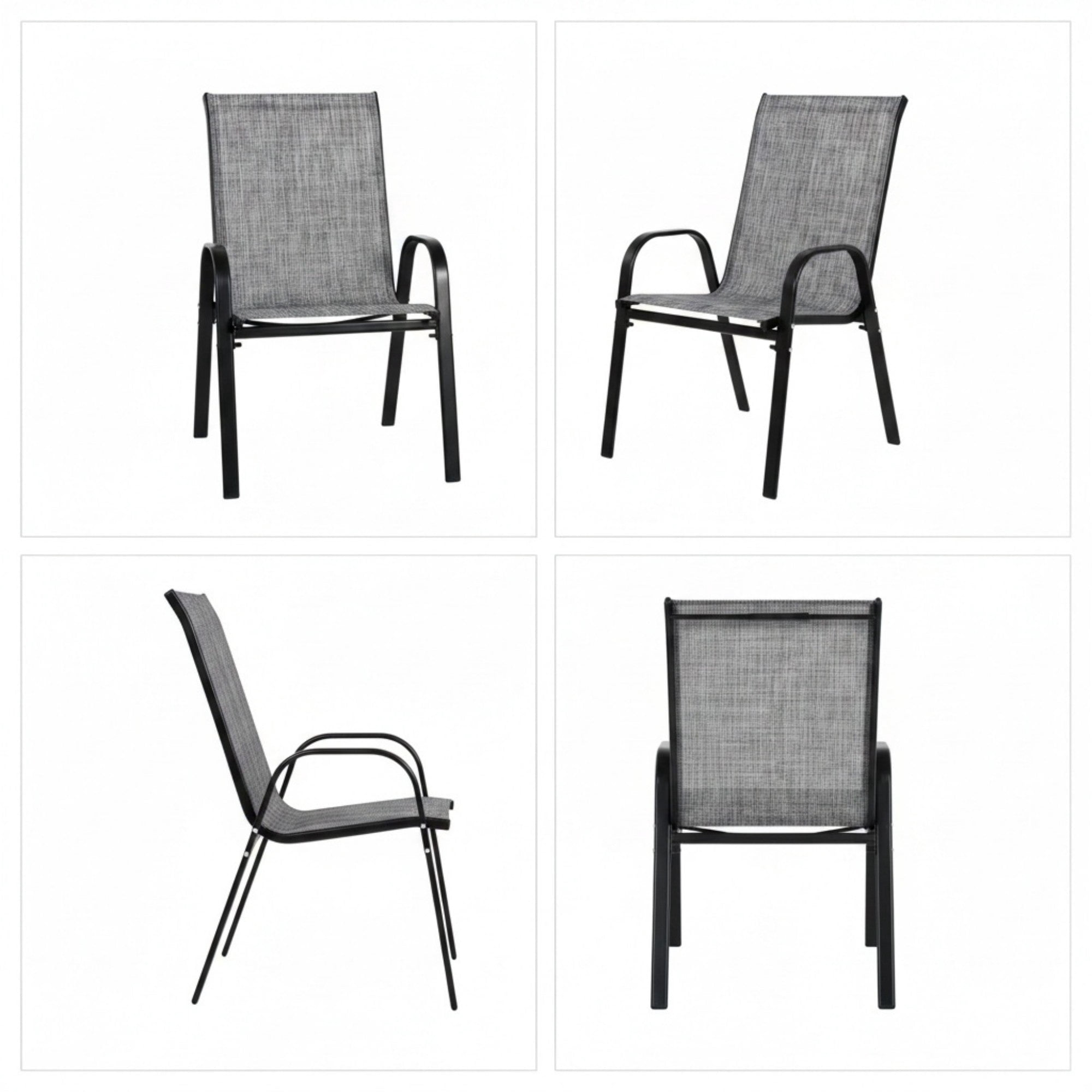 Sailvan Set of 8 Outdoor Patio Chairs,Breathable Textilene Garden Dining Chairs with Armrest and High Backrest Grey