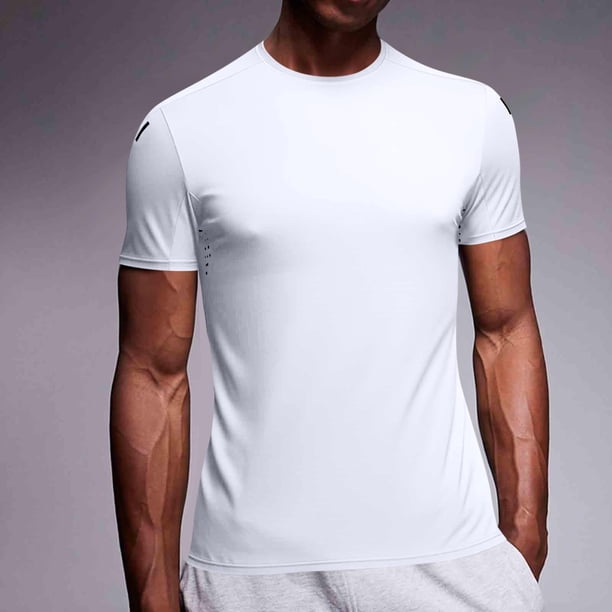 Ceisia Men's Loose Fit Short Sleeve Crew Neck Tee Gradient Stripe Print Ice-Silk Mesh Casual Sports Top White XXL Gifts