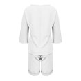 thumbnail image 4 of WCMZJ Womens Short Sets 2 Piece Outfits 3/4 Sleeve Tops and Elastic Waist Shorts Lounge Set Casual Loungewear, 4 of 6