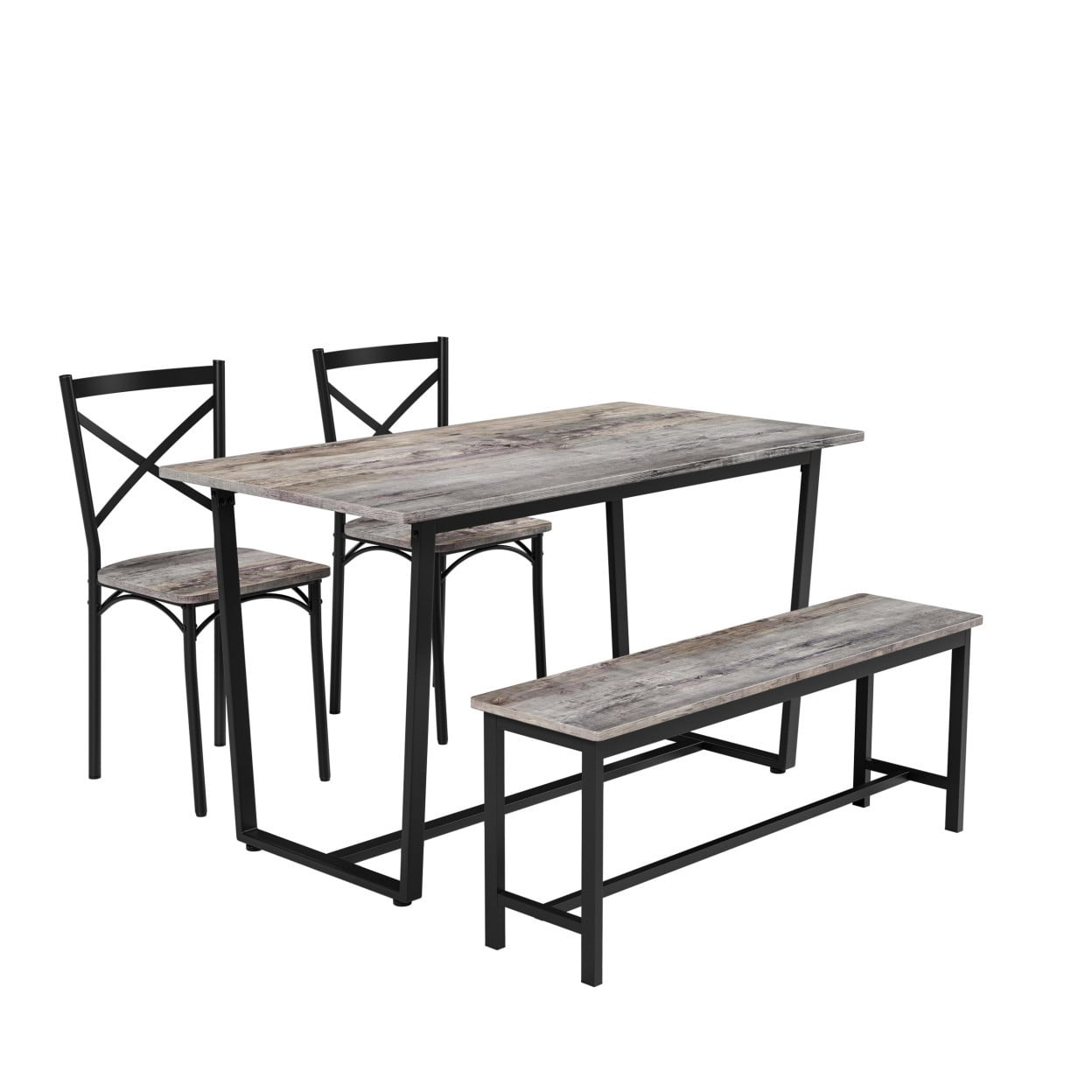 4 Piece Dining Table Set with 4 Chairs, Industrial Kitchen Table Set with Backrest Chairs, Modern Dining Room Furniture for Breakfast Nook, Apartment, Living Room, Gray