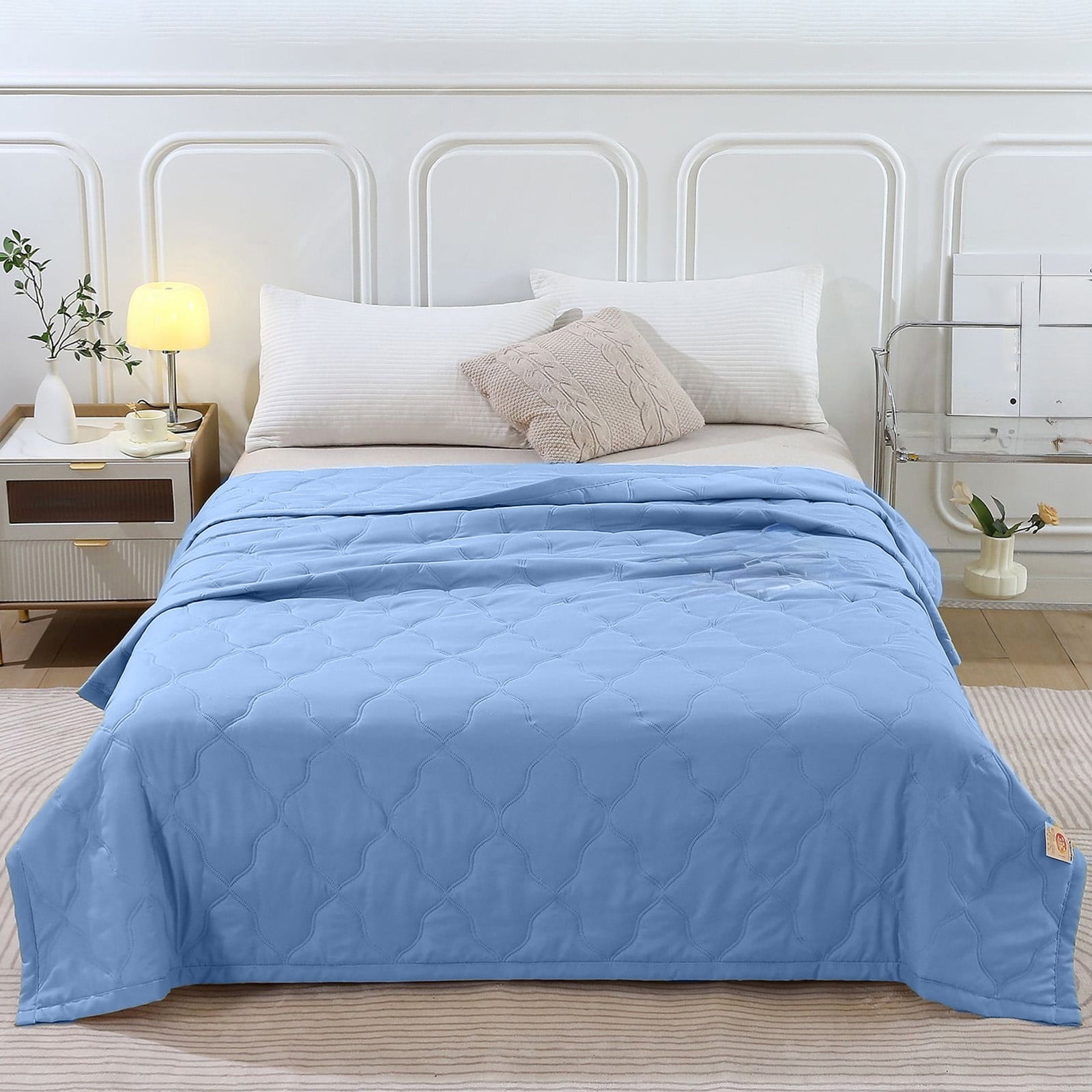 Qocolhg Quilt Small/Twin Size - Summer Conditioning Quilt, Aloe Washed Cotton Summer Quilt, Oversized Bedding Soft Coverlet Quilts Size, Breathable Blanket for Hot Sleepers, Summer Clearance, Blue
