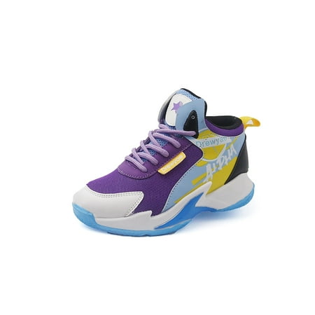 

SIMANLAN Boys Lightweight Round Toe Athletics Jogging Breathable High Top Trainers Outdoor Durable Sneakers Purple 29