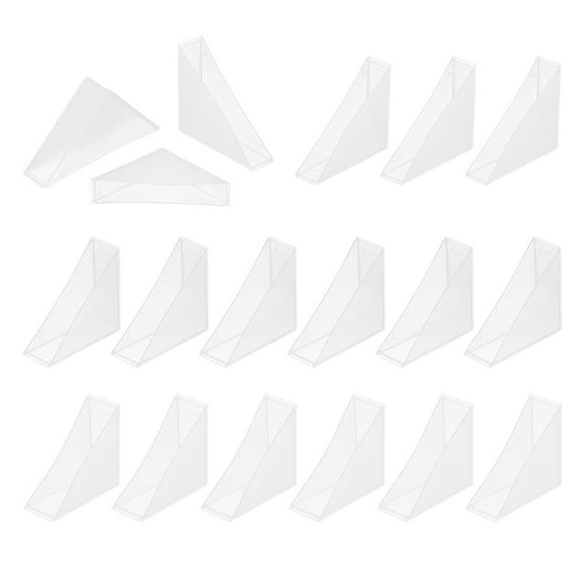 Uxcell 1 Set Triangle Glass Corner Protector in clear plastic, featuring 0.5, 0.6, and 0.7-inch sizes. The set includes 10 pieces of each size, designed for protecting glass, ceramics, wood, and steel surfaces. These right-angle corner guards are durable, wear-resistant, and provide edge protection to prevent damage during transport or daily use. Suitable for safeguarding furniture, mirrors, and other delicate items.