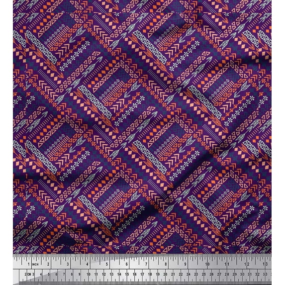Soimoi Purple Japan Crepe Satin Fabric Arrow & Triangle Geometric Print Fabric by Yard 42 Inch Wide