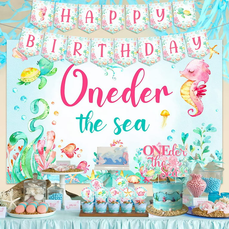 Under the Sea First Birthday Decorations for Girls Ocean Themed 1st  Birthday Party Decorations Oneder the Sea Backdrop Happy Birthday Banner  High