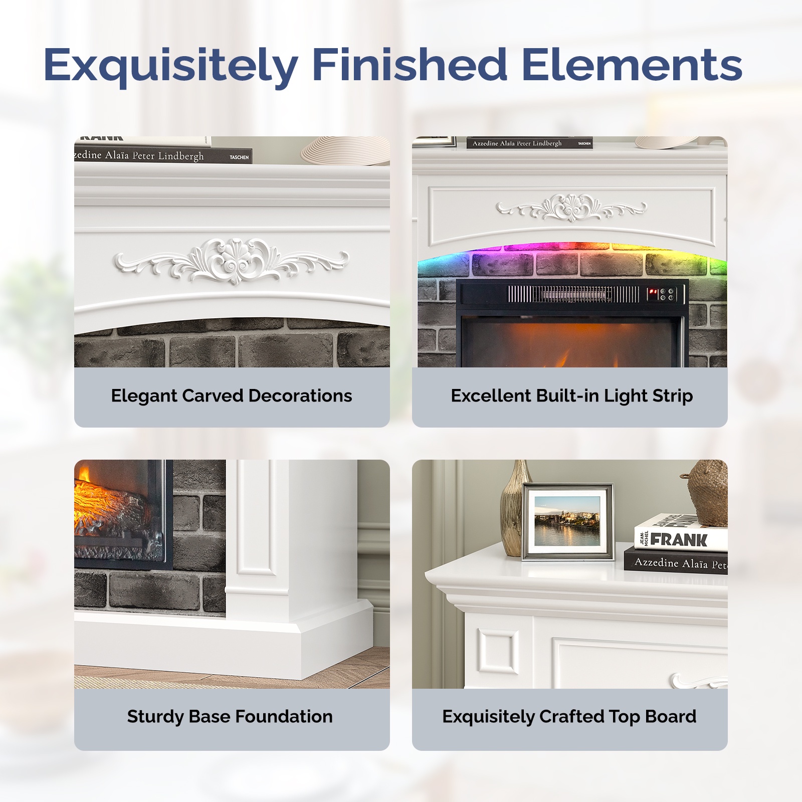 Paproos 43” Electric Fireplace with Mantel, Freestanding Electric Fireplace Heater with Remote Control, Realistic Flame, Timer, Ultra-Thin Fireplace Insert with COB LED for Living Room, 1400W, White