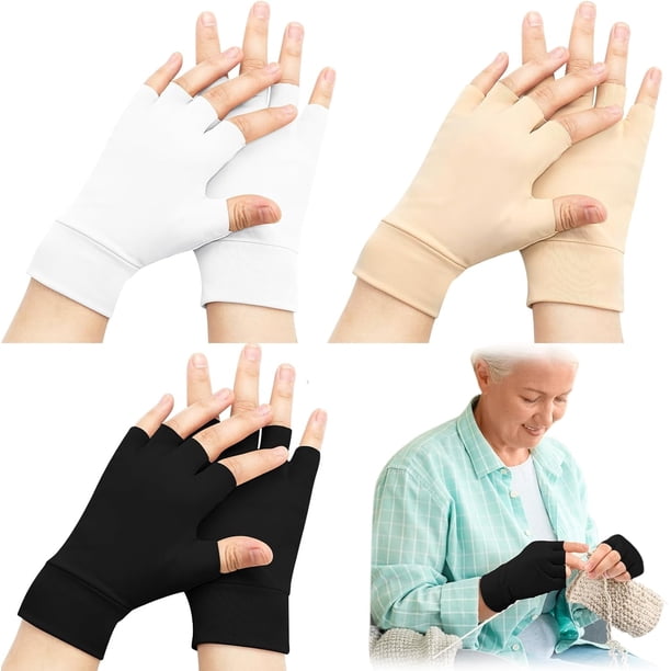 3 Pares de Guantes Protectores Finos para Piel de Ancianos, Guantes sin Dedos, Protectores contra la Abrasión para Hematomas L