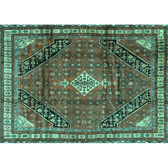 Ahgly Company Indoor Rectangle Persian Turquoise Blue Traditional Area Rugs, 7' x 9'