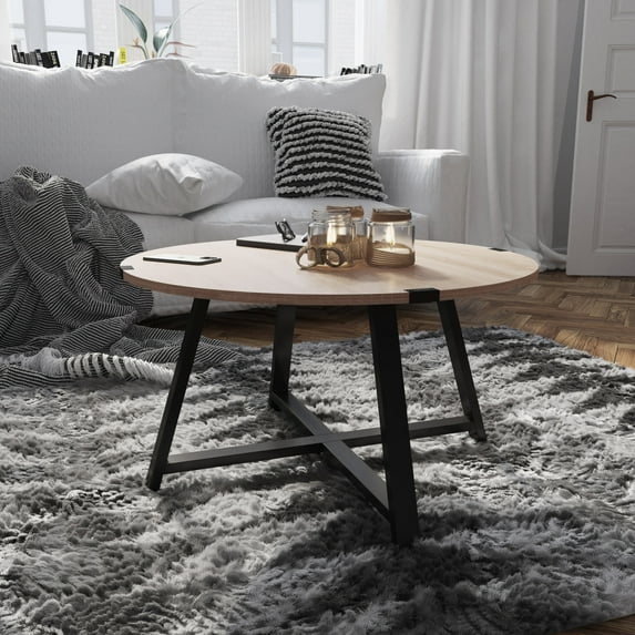 BizChair Modern Metal Wrap X Base Driftwood Coffee Table