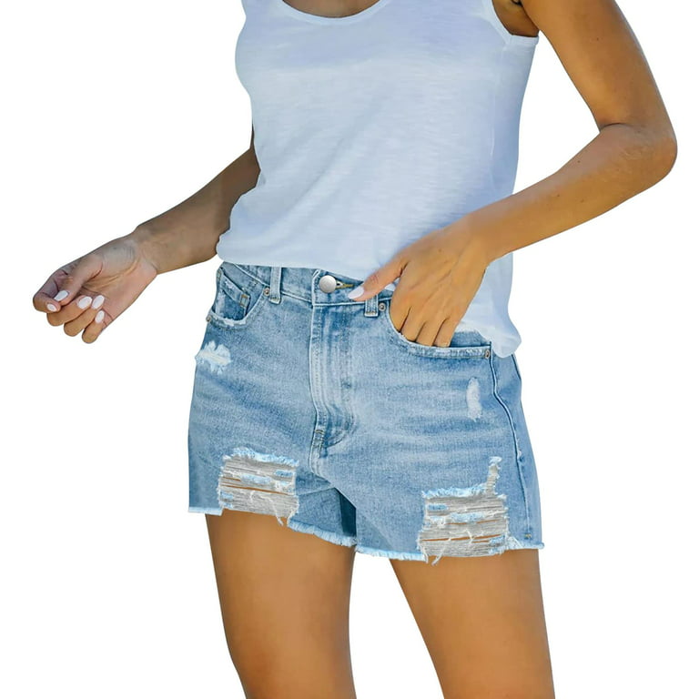 Womens Rhinestone Fringe Denim Shorts Mid Rise Ripped Hem Stretchy Jean  Shorts Frayed Distressed Hot Shorts plus Size Women Denim Womens