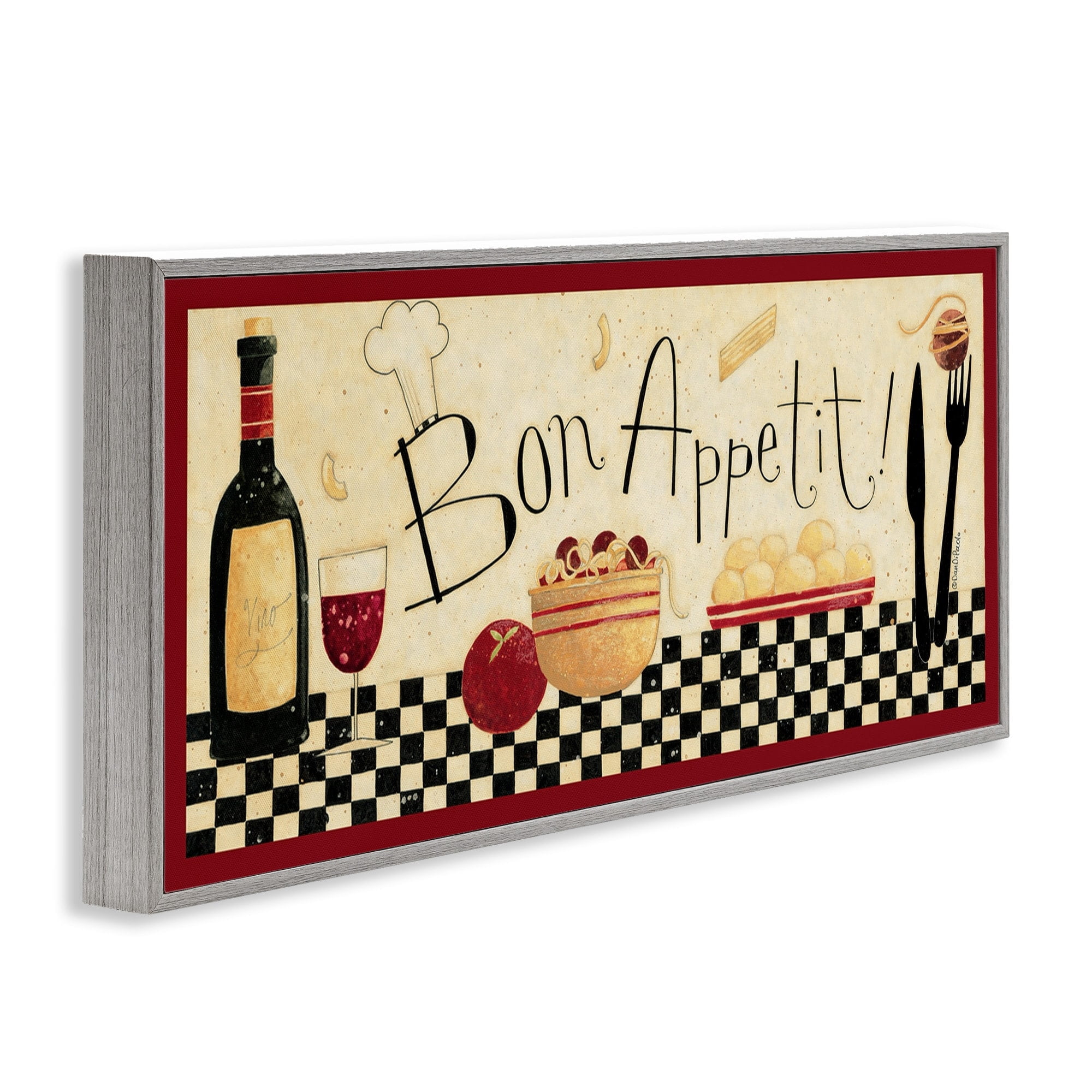Stupell Industries Bon Appetit Kitchen Graphic Art Gray Framed Art Print Wall Art, 13x30, by Dan Dipaolo