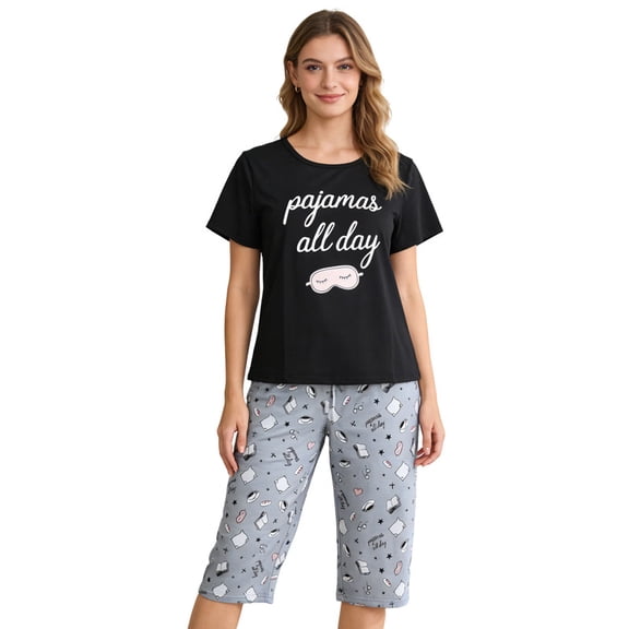 MyFav Women's Capri Pajama Sets Plus Size Sleepwear Top with Capri Pants 2 Piece Loungewear Set,4XL