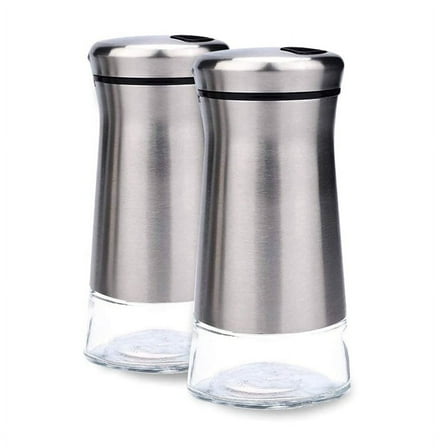 Stainless Steel Salt and Pepper Shakers Set with Glass Base