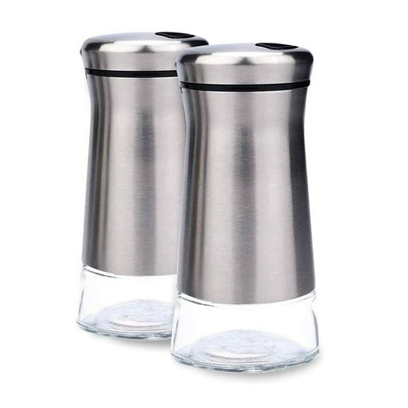 Stainless Steel Salt and Pepper Shakers Set with Glass Base