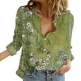 thumbnail image 2 of Green Women Shirts, Womens V Neck Roll Up Sleeve Button Down Blouses Tops,Women Shirts M, 2 of 4