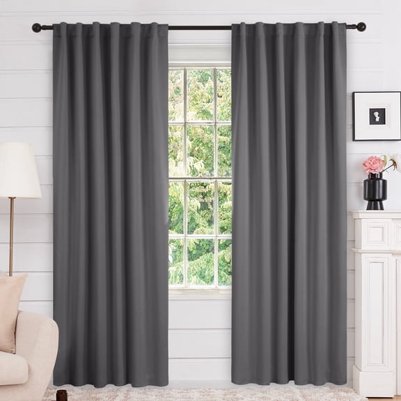 Deconovo 52"x84" Solid Blackout Curtains for Bedroom, Dark Gray, Set of 2, Back Tab Thermal Curtains