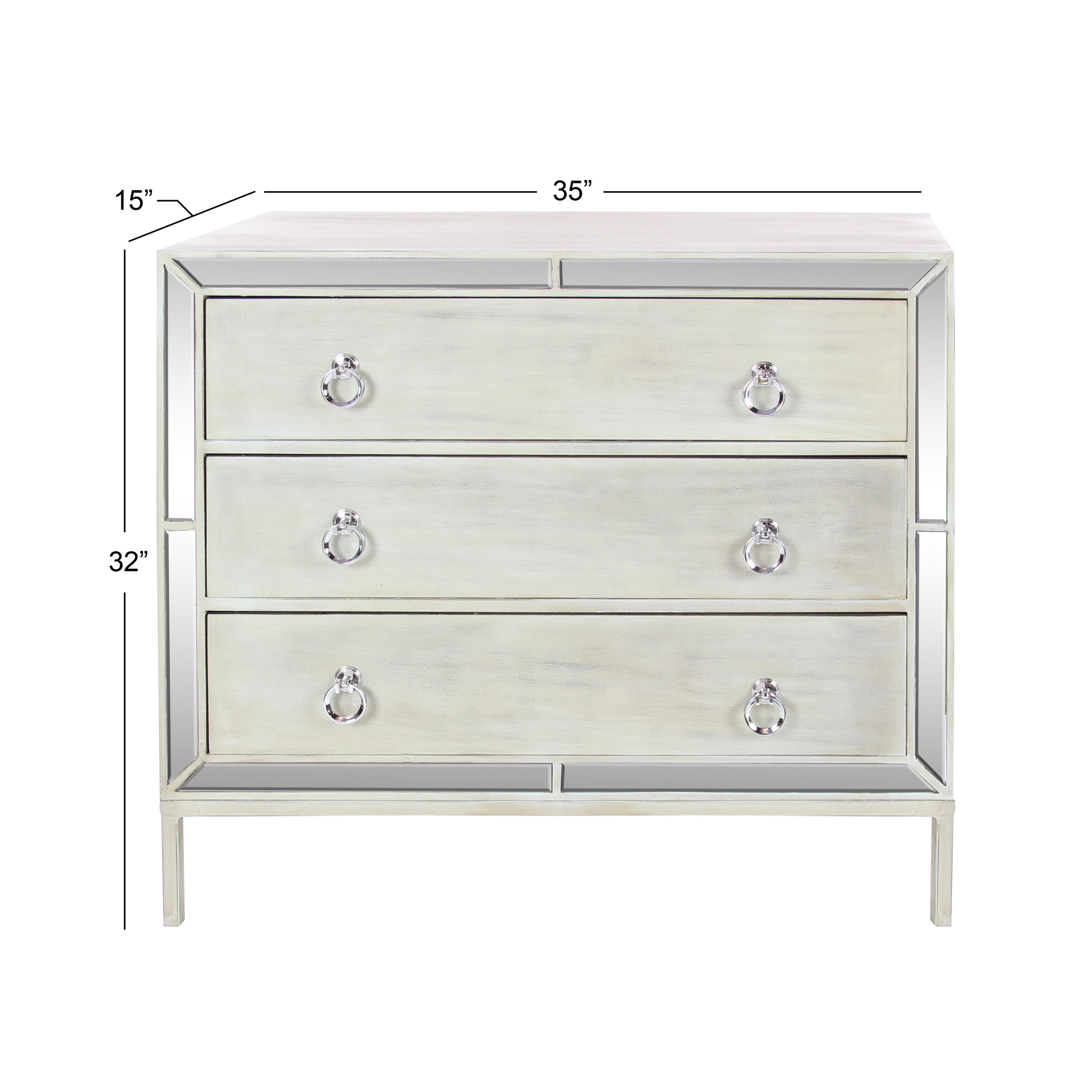 DecMode 36" x 32" Cream Wood Chest with Ring Handles, 1-Piece