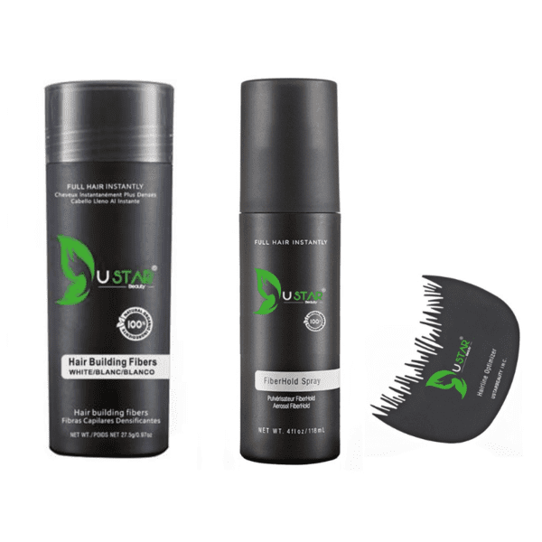 USTAR Hair Building Fibers 0.97oz / 27.5g 3 in 1 Pack(HAIR FIBERS, COMB, HOLD SPRAY)